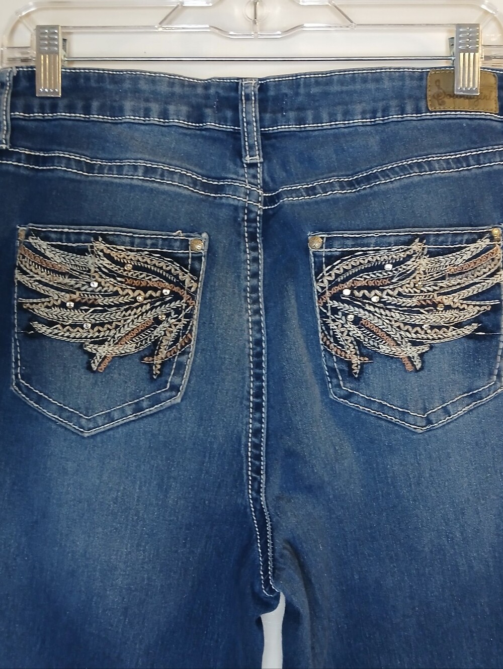 Soundgirl Women’s Size 13 Bootcut Jeans Dark Wash Embellished Wing Pockets